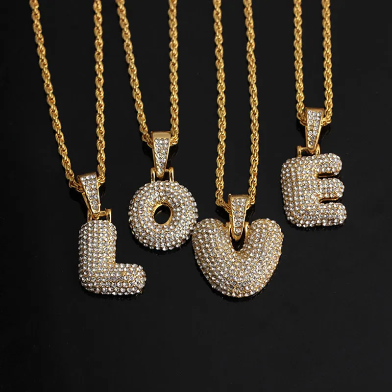 

Custom Bubble Letters Name Pendant Gold Silver Rose Gold Rhinestone Hip Hop Necklaces Jewelry Gift Drop Shipping