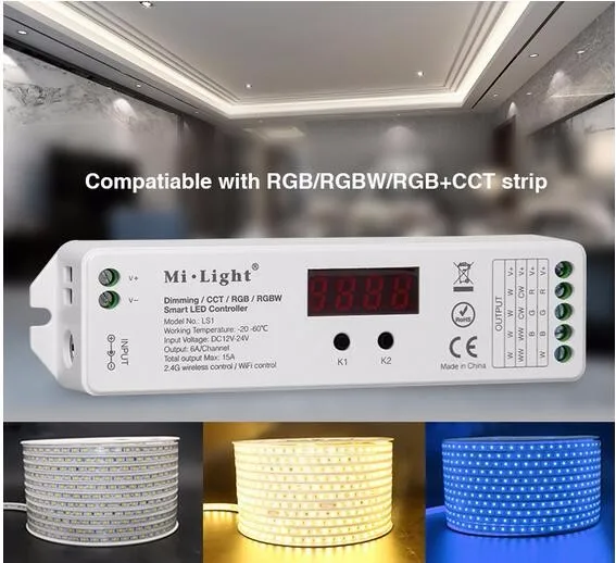 

DC12V-24V Mi.Light LS1 4 in 1 Smart LED Controller 15A 2.4G wireless control for FUT090 Remote Single Color, RGBW RGB CCT Strip