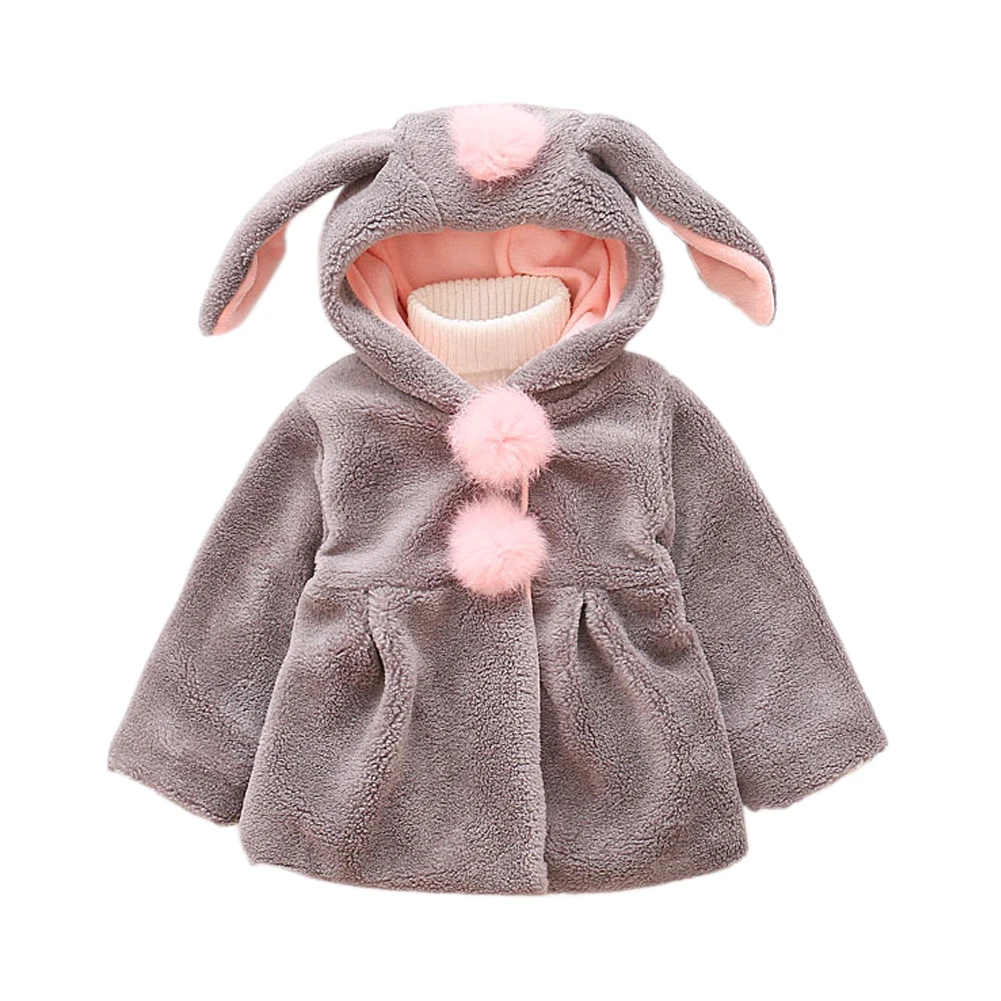 

cute girl fur coat solid rabbit ears warm coat for 1-4years girls kids children Winter thick coat jacket clothing