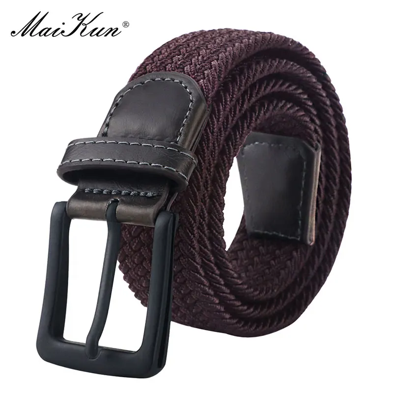 MaiKun Canvas Belts for Women Fashion Elastic Female Belt Metal Pin Buckle Military Tactical Strap for Pants Jeans - Цвет: brown