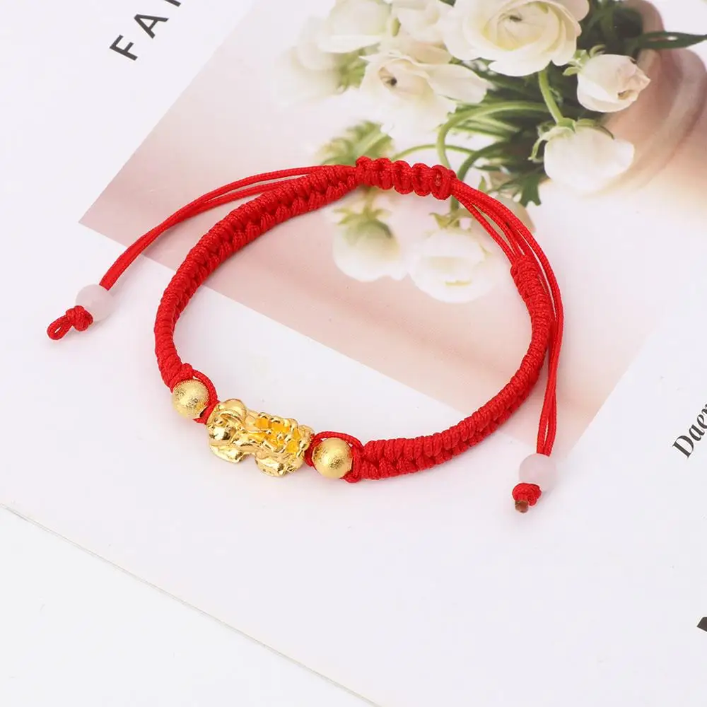 Chinese Feng Shui Gold Pi Xiu Kabbalah Red String Bracelet Evil Eye