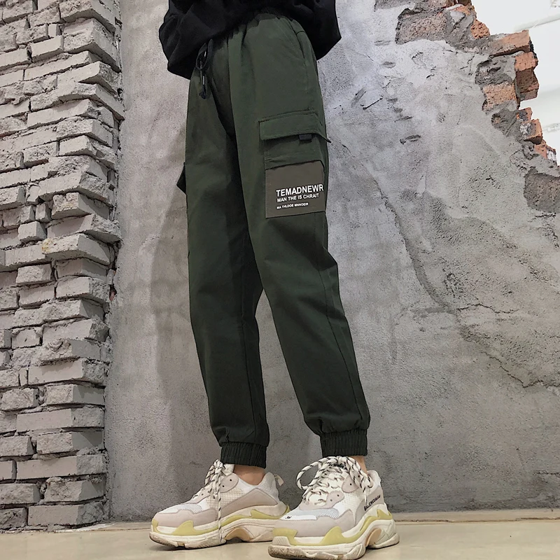 Preise Frühling Frauen Army Green Cargo Hosen Unisex Hip Hop Ankle Länge Hosen BF Harajuku Hip Hop Jogger Hohe taille overalls Harem Hosen