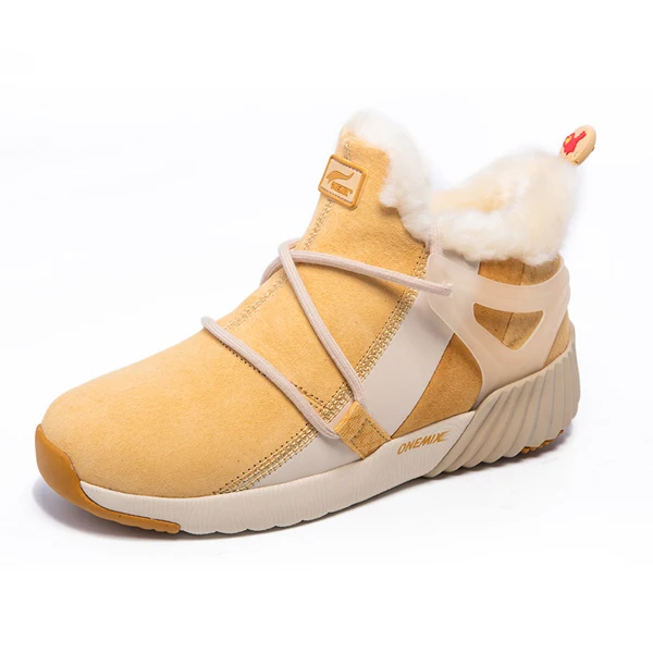 ONEMIX/женские зимние ботинки; Теплая мужская обувь; женские кроссовки; удобная обувь для бега; прогулочная спортивная обувь для тренировок - Цвет: W-Yellow White