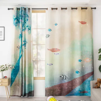 

Underwater world cartoon printed curtain for children's room