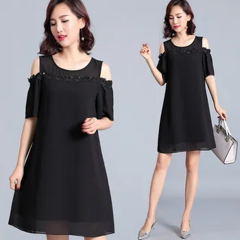 

Summer Fashion Ladies Off the shoulder party Dress plus size beaded crochet patchwork elegant chiffon dress casual vestido M-5XL
