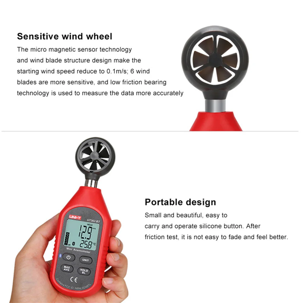 UNI-T UT363BT измеритель скорости ветра цифровой Bluetooth карманный размер Анемометр измерительный термометр Мини измеритель скорости ветра Модернизированный UT363