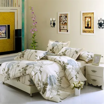 

4 Pieces queen King Size beige Bedding Set Pastoral Style Flower Duvet Cover Pilloecases fitted Sheet kid/adult gift home textie