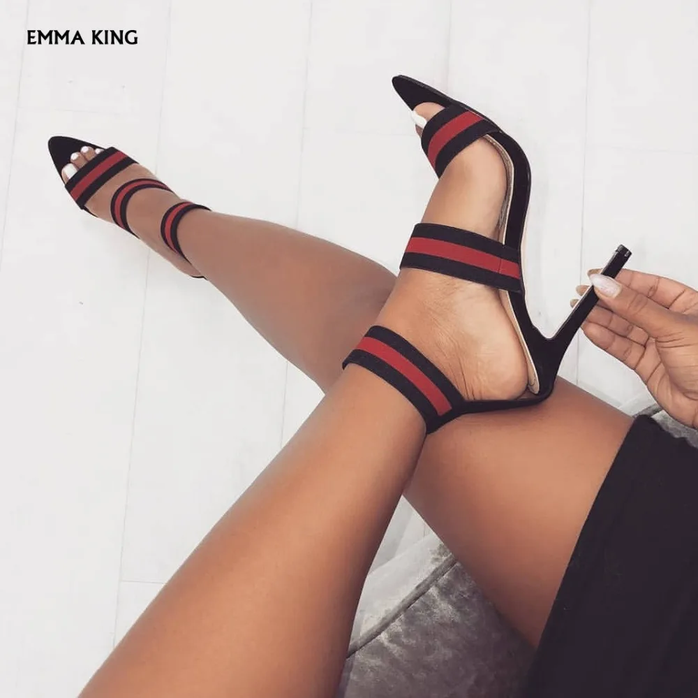 

2019 Spring/Summer New Sandals Women Elastic Band Super High Heel Mixed Color Sandalias Mujer Trendy Heels Ladies Shoes Woman
