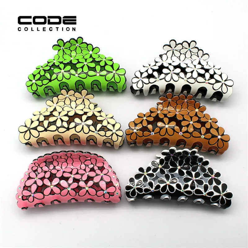 

6 Color Brand Acrylic Hair Claws for Women 2017 Summer Cutout Floral Hair Clips Accessories for Women A80-A85