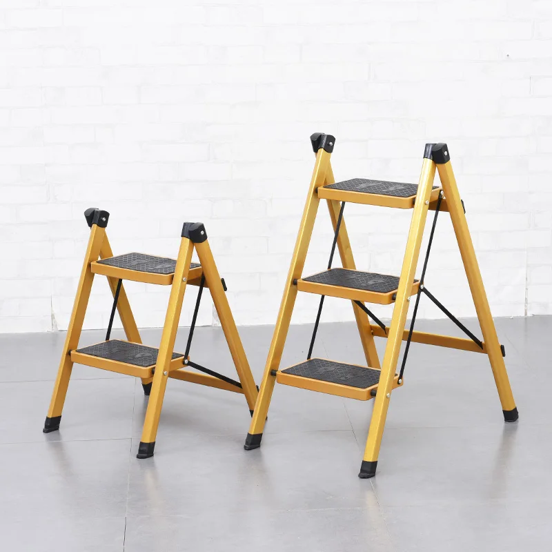 

Multifunctional Anti- Slip Ladder 3 Tread Safe Step Ladder Portable Step Stools with Tool Tray Golden Color