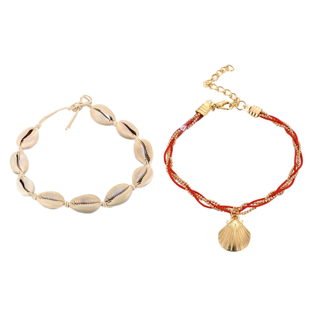 2 шт. Boho начальный ножной браслет готический ножной браслет Женские Ювелирные Изделия Неправильной оболочки женские браслеты для щиколотки аксессуары Mujer L0712