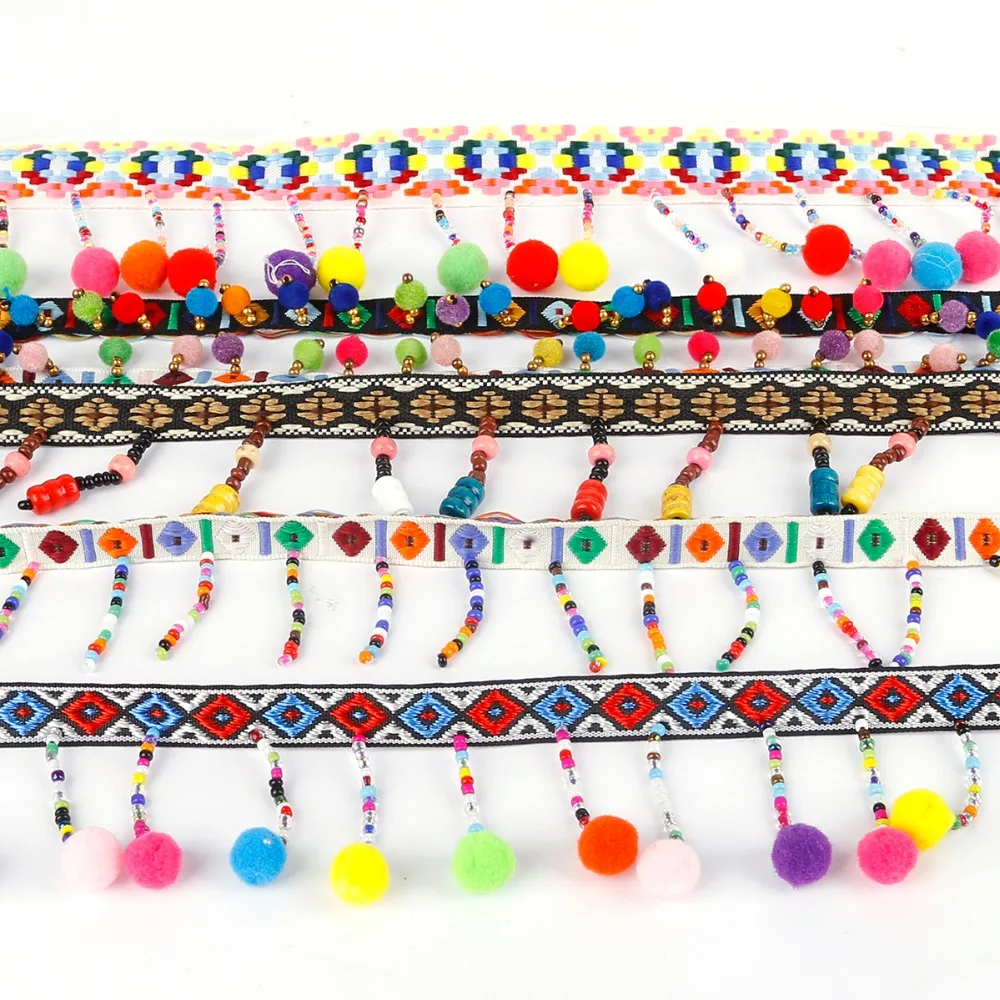 1Yard/bag Pom Pom Tassel Hair Ball Flocking Beads Lace Wood Beads