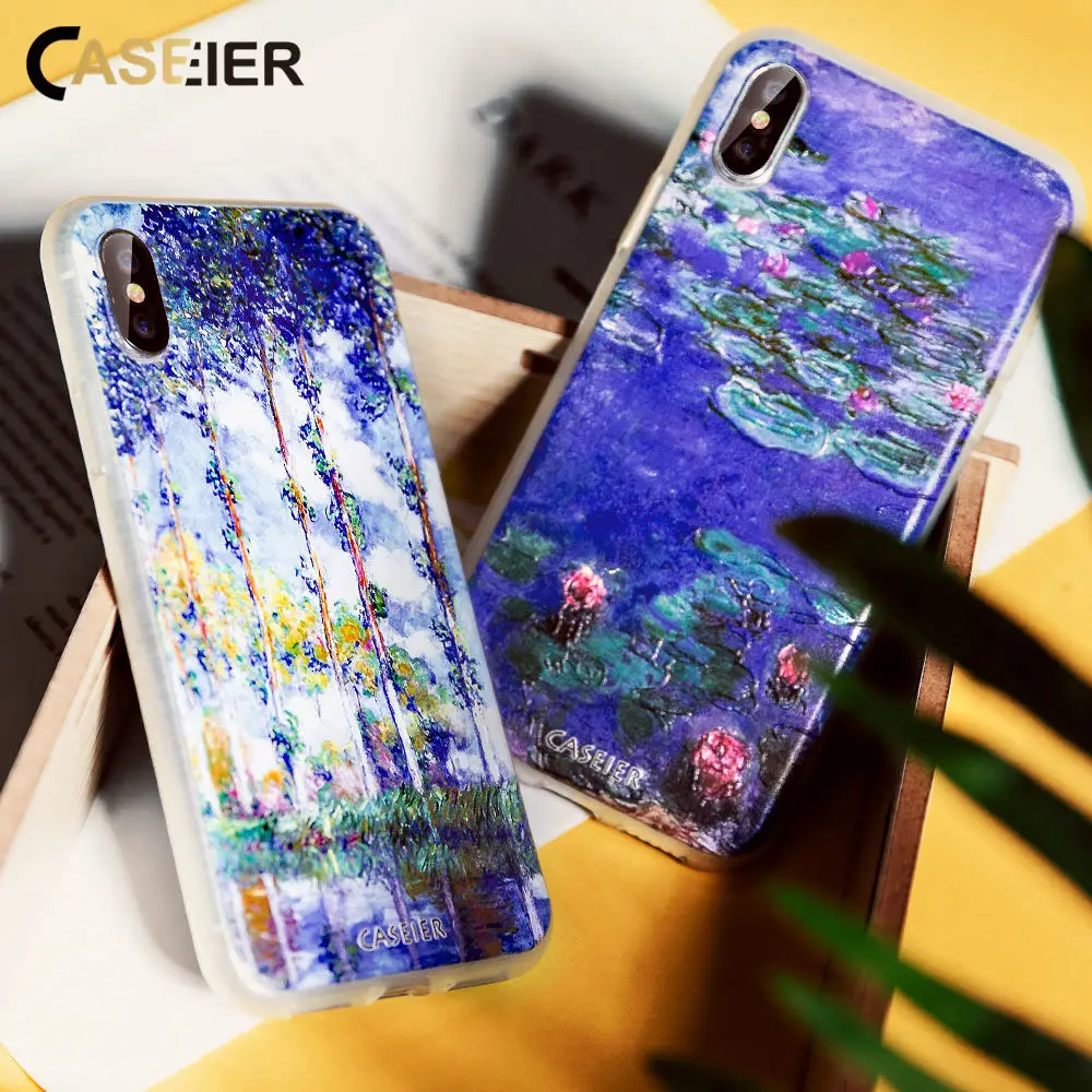 CASEIER Emboos чехол для телефона iPhone X XR XS MAX 8 7 Мягкий силиконовый Funda 6 6s Plus Monet