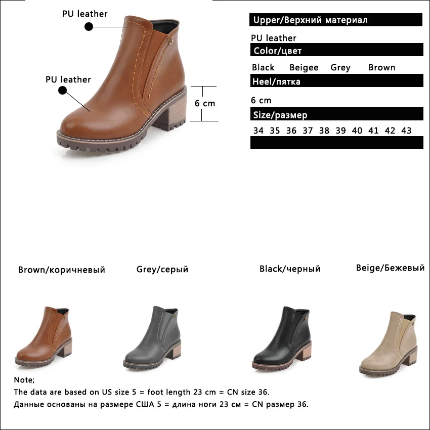 Женские ботильоны на молнии QUTAA модные ботинки из искусственной кожи высоком