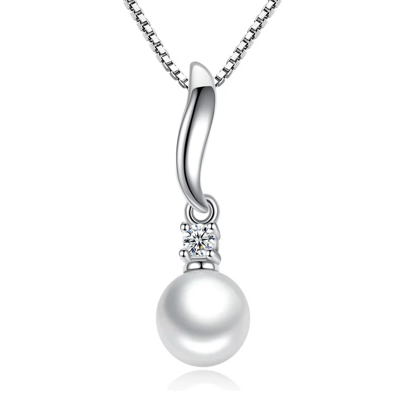 

100% 925 sterling silver fashion imitation pearl crystal ladies`pendant necklaces women short box chain jewelry gift cheap