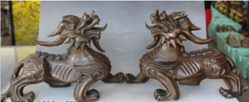 

RHS0167 14" Chinese Fengshui Pure Bronze Guardian Dragon Beast kylin Pi Xiu Statue Pair