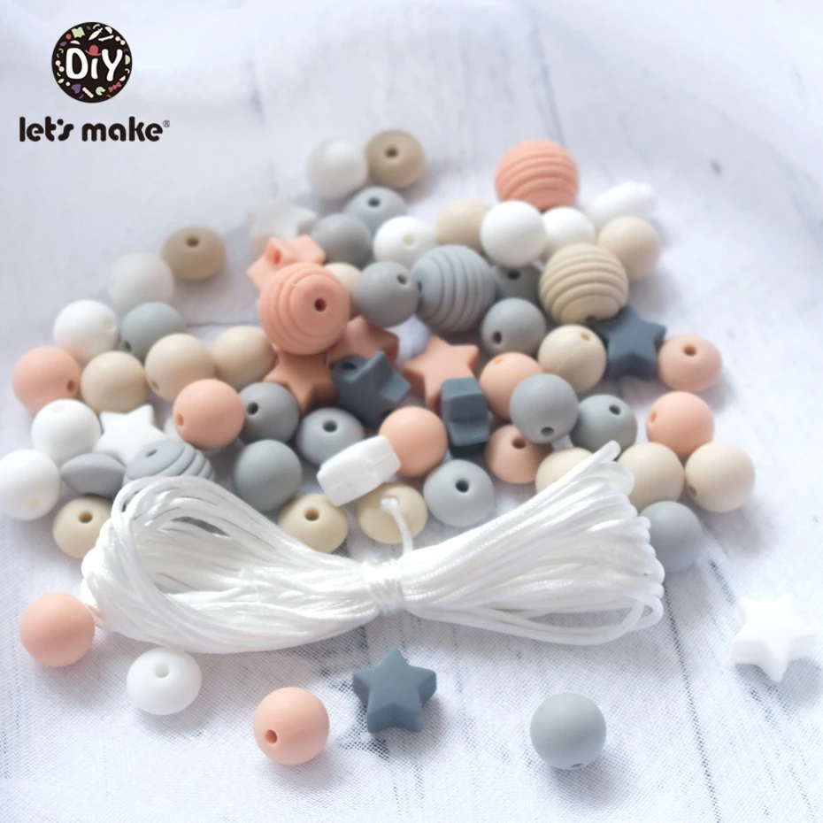 Let'S Make 20Pc 50Pc 100Pc Screw Thread Carved Shaped Silicone Teether Beads Set Star Tiny Rod Diy Bead Combination Baby Teether