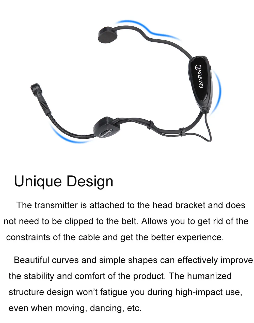 KIMAFUN 2,4G беспроводная гарнитура, микрофон с передатчиком и приемником дизайн для сценической производительности, Band Live, Busker