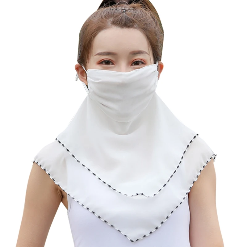 pure white 1 Pcs Sunscreen Veil Chiffon Masks UV Shawl Anti Haze Pollen Outdoor Travel Face Dust Thin Neck Protection Summer Female - Цвет: pure white