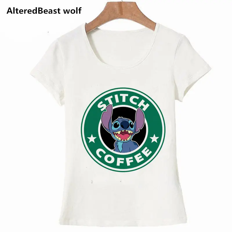 

Newest Summer Lilo&Stitch T Shirts Women Short Sleeve Cartoon Kawaii T-shirt Harajuku Stitch coffee printed T Shirt Women Tees