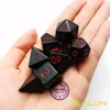 Bescon Polyhedral Dice Set Opaque Black with Red Numbers, Black RPG Dice Set of 7 d4 d6 d8 d10 d12 d20 d% Brick Box Pack 2