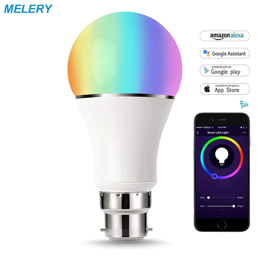 

Smart LED Light Bulb B22 RGBW Colour Changing 60W Equivalent Timing Function,Remote Control Homekits Work with Alexa,Google Home