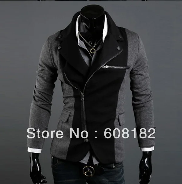 Новая мода человек куртка воротник-стойка косой молнией спортивная мужская зимняя теплая горох Тренч 201208057