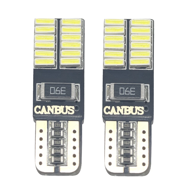 2 шт./партия Габаритные огни led T10 24 SMD 3014 чипы разные цвета CanBus led w5w Выделите л лампа без obc error играть и штекером с использованием 12 v