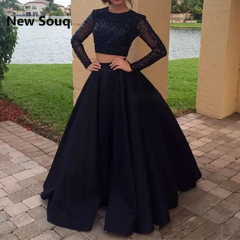 

New Arrival Black Prom Dresses 2017 Beadings Two Pieces Prom Gown Evening Party For Women Vestidos De Baile Customize