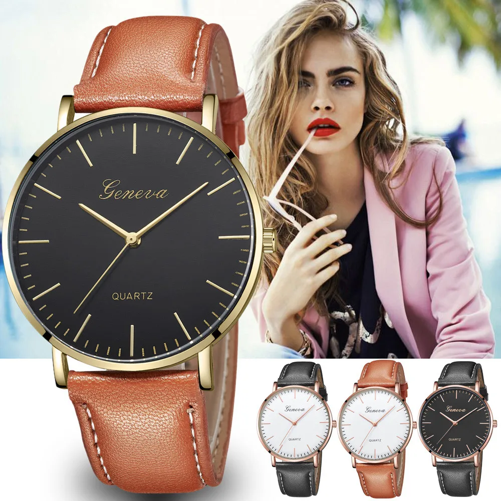 

GENEVA Fashion Leather Watches Women's Casual Quartz Analog Watches Girls Bracelets ladies montre Dress Watch Bayan Kol Saati Ff