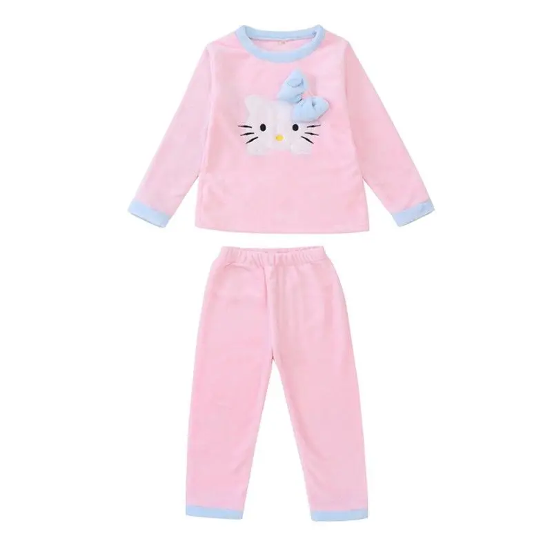 

Girl Pajamas Set 2 Piece/Set Cute Cartoon Cat Print Flannel Winter/Spring Pyjamas 2019 Top Fashion Kid Home Sleepwear