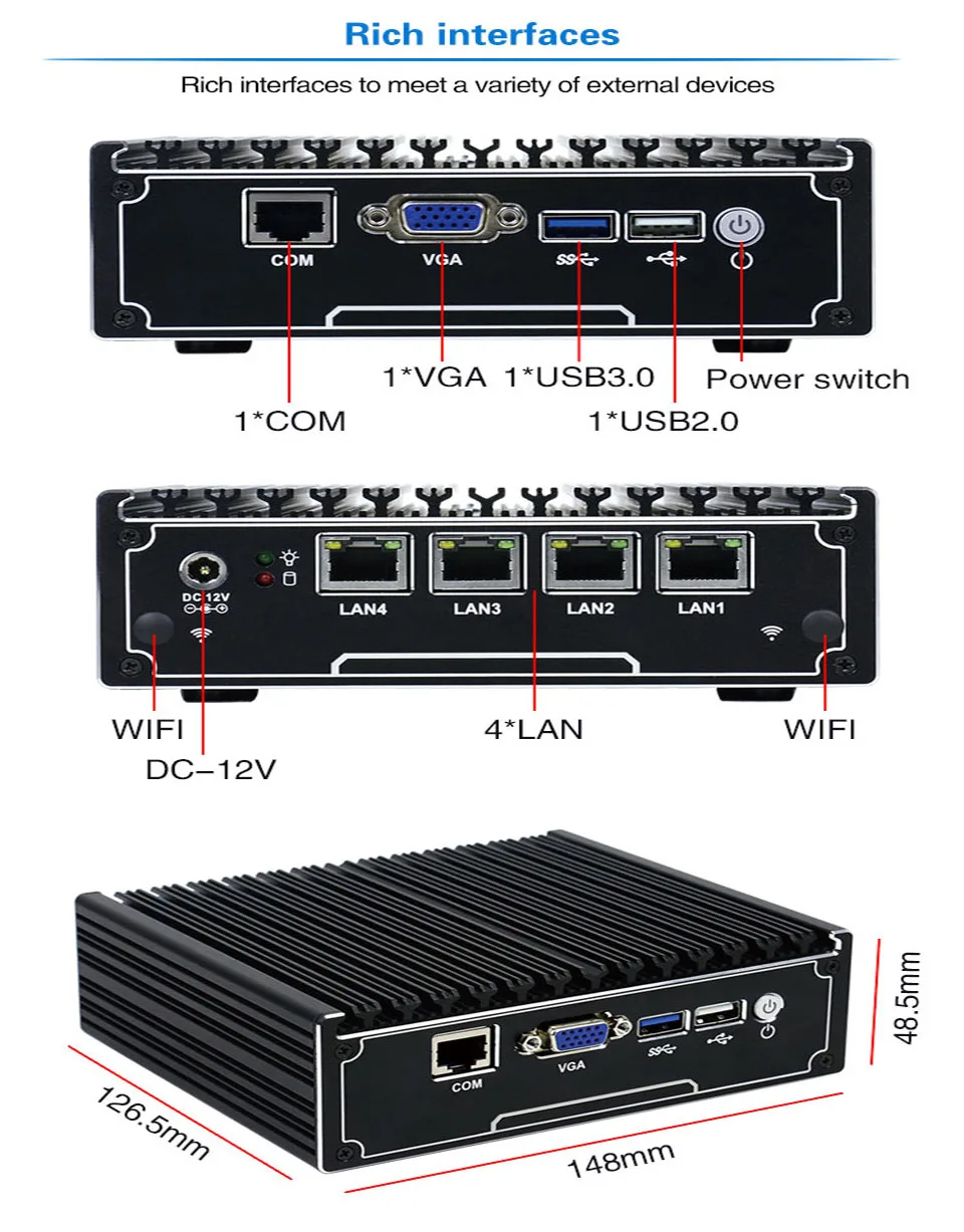 Причастником I6 4 * LAN брандмауэр маршрутизатору сервера Mini Itx корпус мини-ПК с Celeron J1900 4 ядра