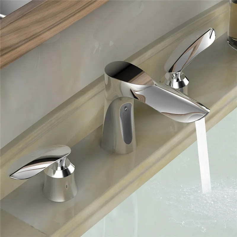 

basin faucet three sets of bathroom counter bottom basin faucet three hole hot and cold mixer washbasin head deck mounted