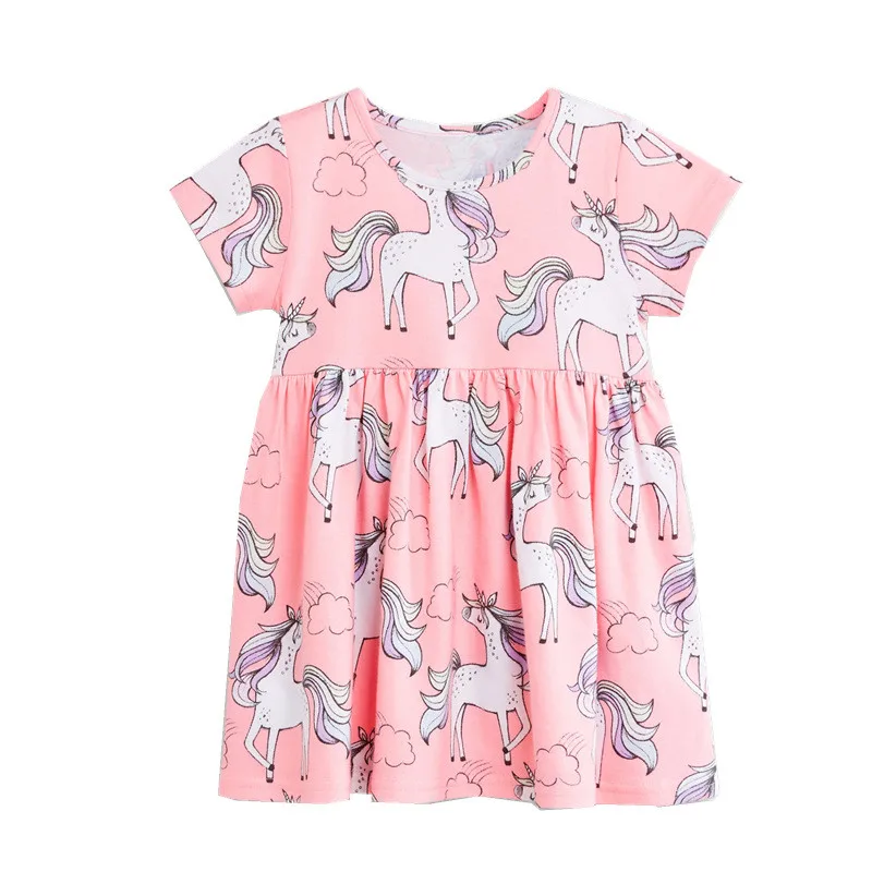 Jumping meter/летние платья для маленьких девочек; Новое Детское дизайнерское платье с рисунком милых животных и единорога; платье для девочек; одежда - Цвет: T6315 unicorn
