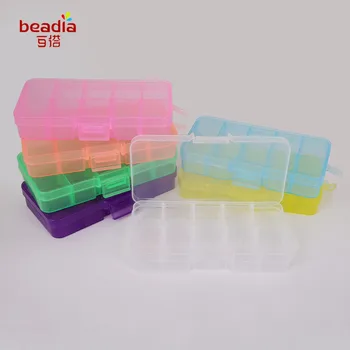 

Wholesale!!1pc/bag 12.8x6.5x2.2cm Hot Sale Easy To Carry Beads Box 10 Slot Plastic Jewelry Storage Boxes