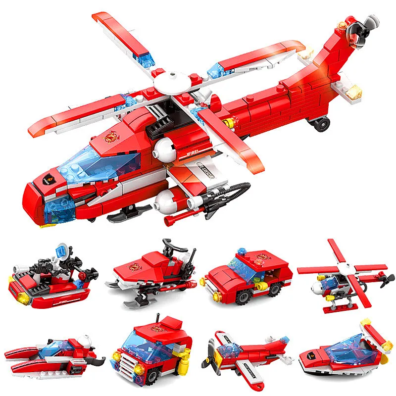 

Compatible legoing city Fire Fighting Trucks Car Helicopter Boat Building Blocks Firefighter figures children Toys