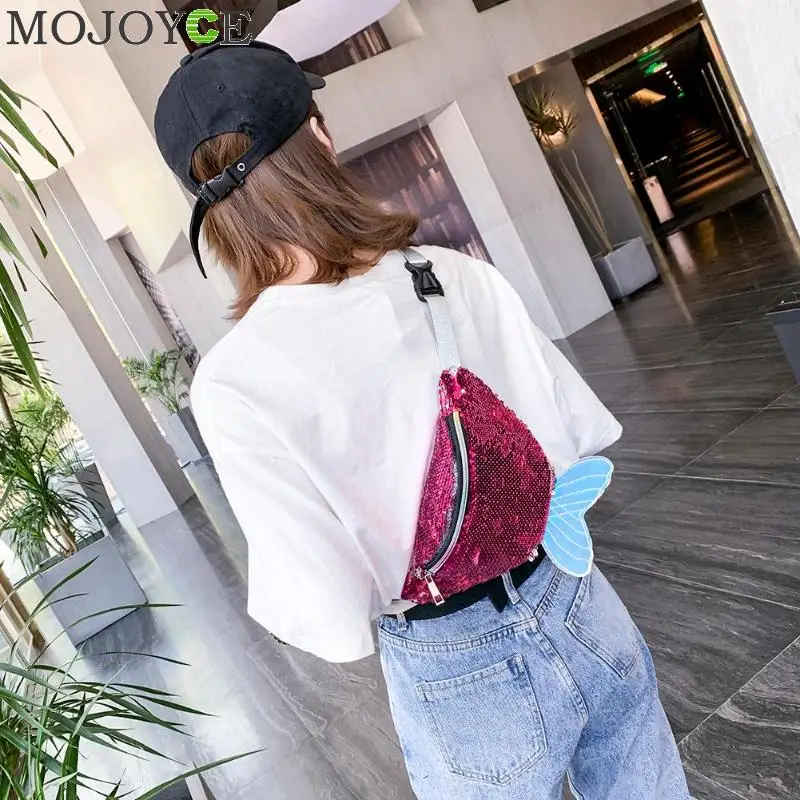 

Fashion Creative Sequins Shoulder Messenger Handbags Women Kids Waist Fanny Belt Packs Fish Tail Crossbody Chest Bags