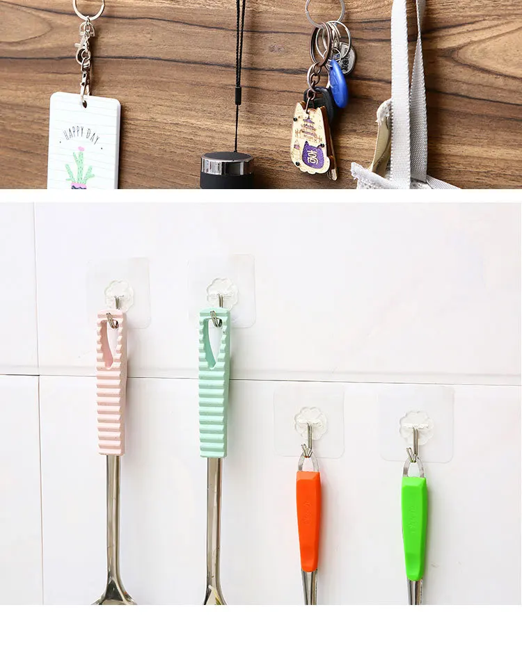 10/30/60PCS Four-leaf Clover Reusable Self Adhesive Hooks Heavy Duty Waterproof Wall Hanger for Door Bathroom and Kitchen