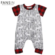 FANSIN Brand 2017 Newborn Romper Christmas Deer Tree Print Baby Boys Girls Short Sleeve Long Jumpsuits Infant Kids Plaid Outfit