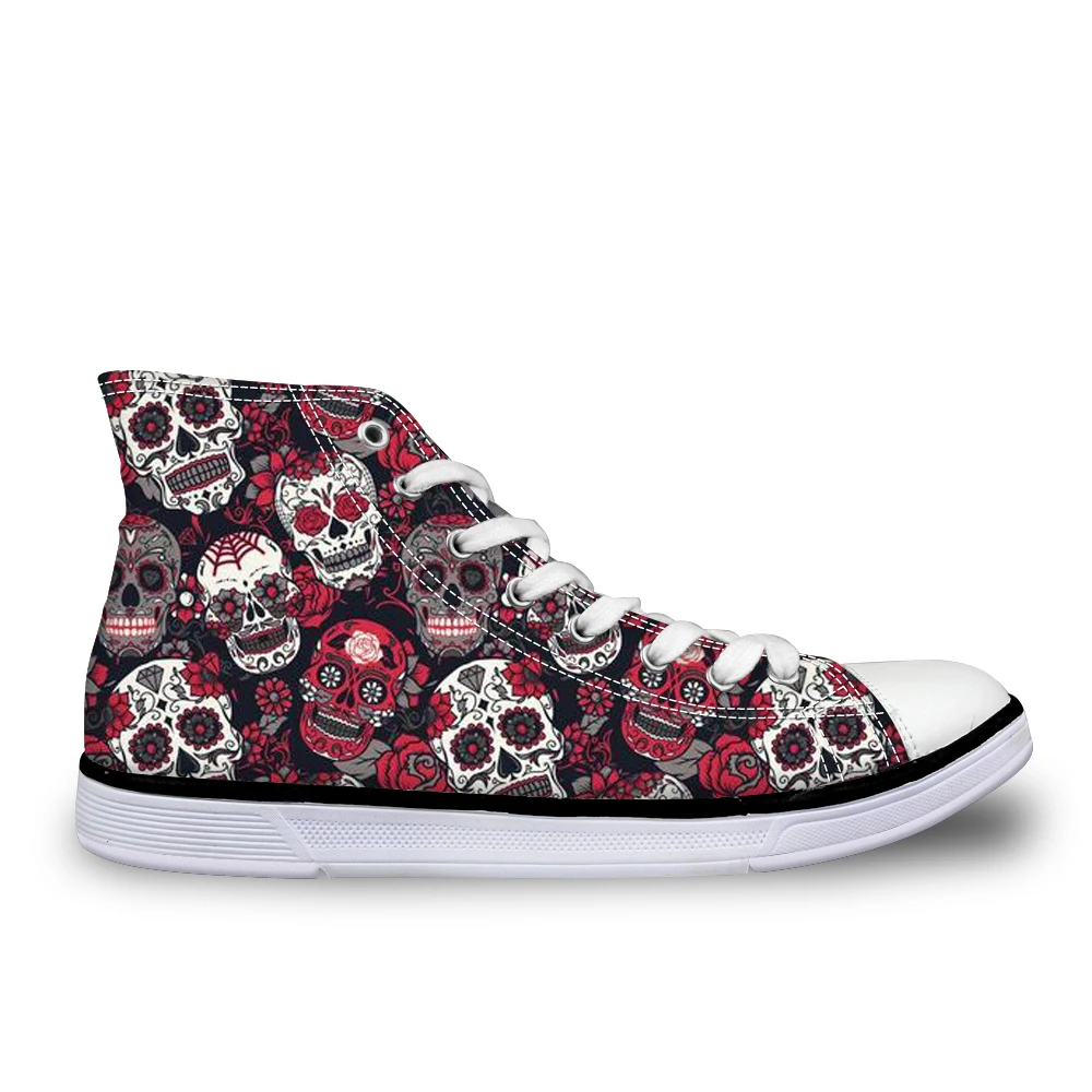 

Customized Trendy Sugar Skulls Pattern Women Sneakers Summer Autumn High Top Flats Vulcanize Shoes for Female Leisure Canvas