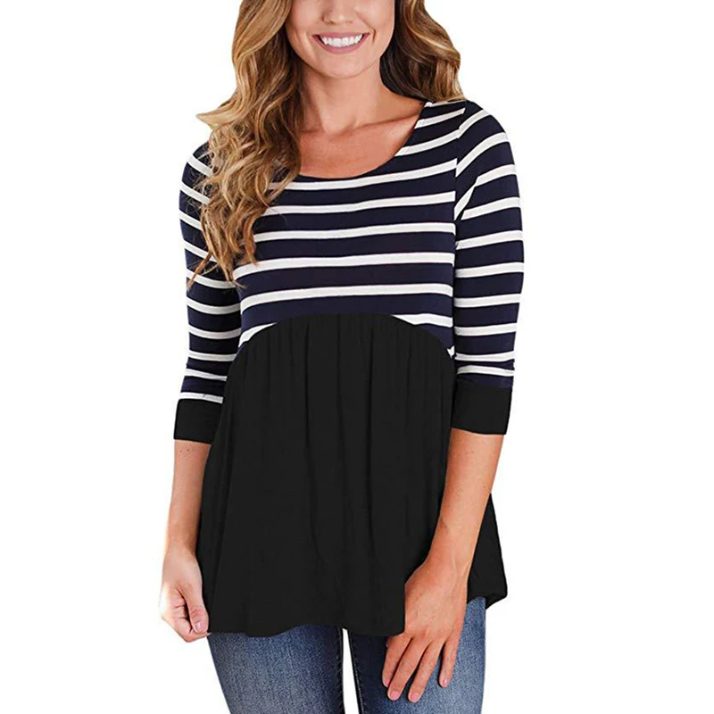 

Spring Pregnancy Tops Striped Patchwork Maternity T Shirts Three Quarter Pregnant Mom tshirts Casual Tees for Maternal Women