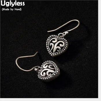 

Uglyless Real 925 Sterling Silver Handmade Vines Heart Earrings for Women Brincos Bijoux Thai Silver LOVE Fine Jewelry Hollow
