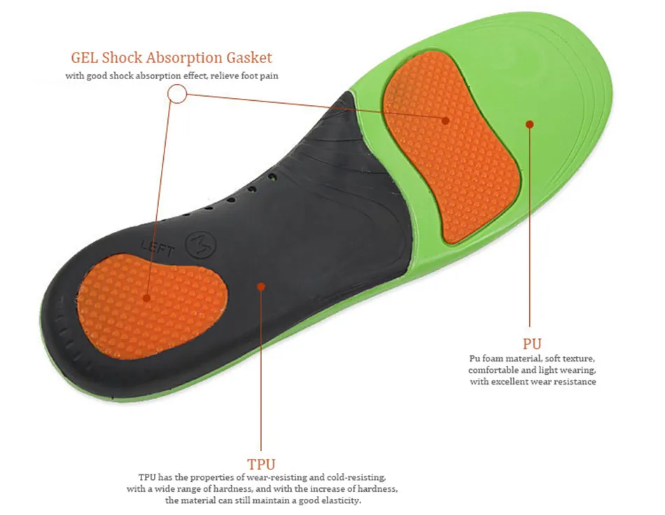 PU Shock Absorbant Insoles Orthotics Flat Foot Health Sole Pad For Shoes Insert Arch Support Pad For Plantar Fasciitis Feet Care