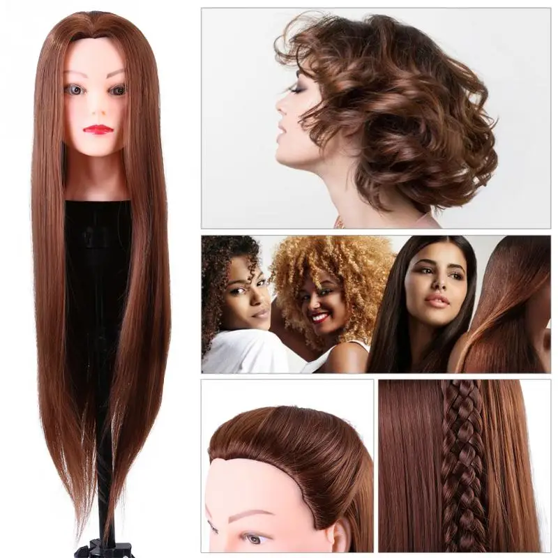 60 см коричневые волосы учебная голова proпарикмахерские манекены куклы толстые синтетические волокна Волосы манекен голова для куклы для практики 2