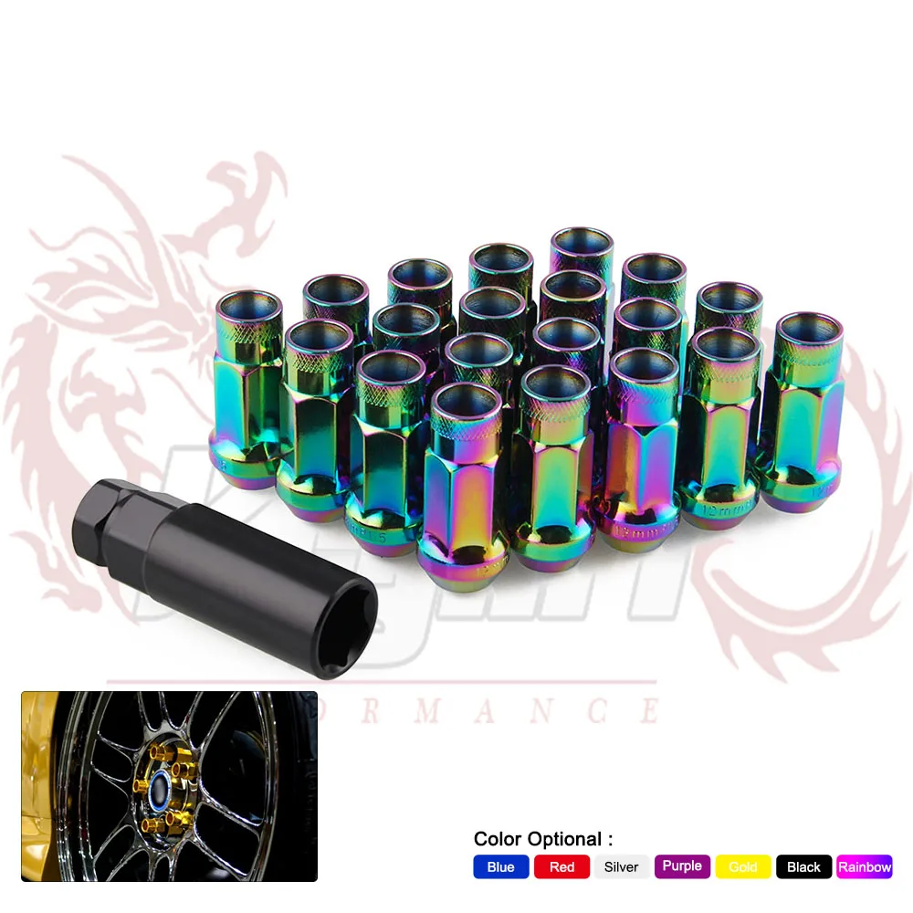 

KYLIN STORE - SR48 Auto Steel Acorn Rim Extended Open End Wheel Racing Lug Nuts With One Key M12X1.5/12x1.25 20pcs LN013