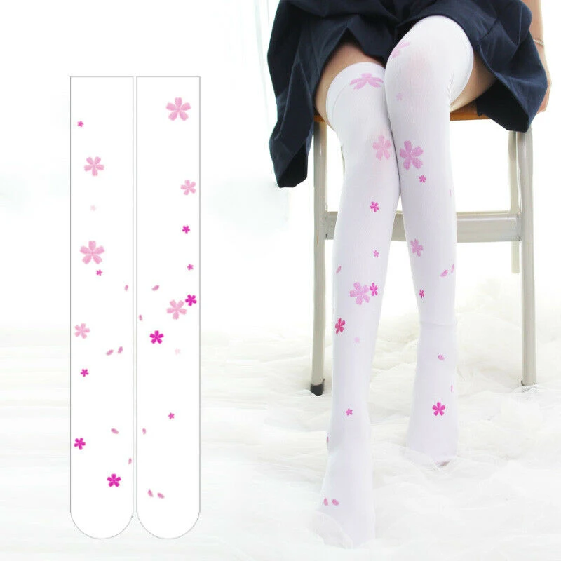 

Cute Lolita Over-knee Kawaii Sakura Printed Thigh High Stockings Dance Socks Cosplay School Uniform Sexy Stockings Plus size