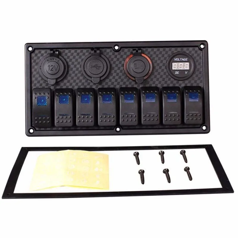 JX-LCLYL 8 Gang Waterproof Car Marine Boat Rocker Switch Panel Circuit Breaker Voltmeter