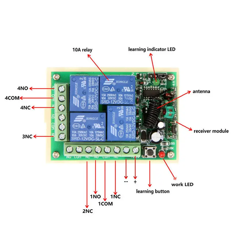 Смарт несколько DC 12V 24V 10A 315/433 MHz 4CH 4 CH беспроводное реле RF пульт дистанционного управления приемник+ 1 2 3 4 передатчик