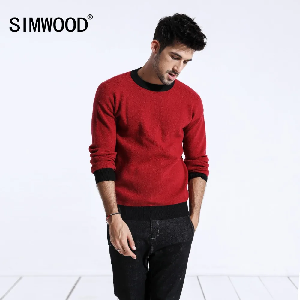 SIMWOOD Design Contrast Color Sweater Men Fashion O Neck Knitted ...