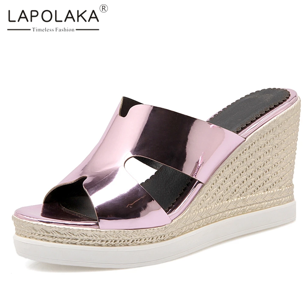 

Lapolaka New INS Hot Branch Mules Woman Summer Platform Wedges High Heels Slippers Women Wedges Shoes Woman Large Size 33-43
